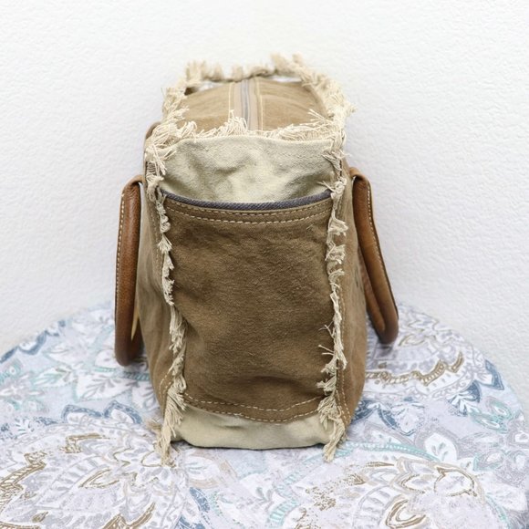 NEW Myra Bag FRENCHY Tan Canvas Tote Bag Purse for Vintage Women Fashion Leather - Picture 4 of 7